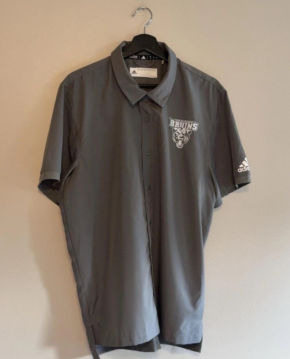 Carolina University Bruins Shirt Mens Medium Gray Adidas AEROREADY Button Up